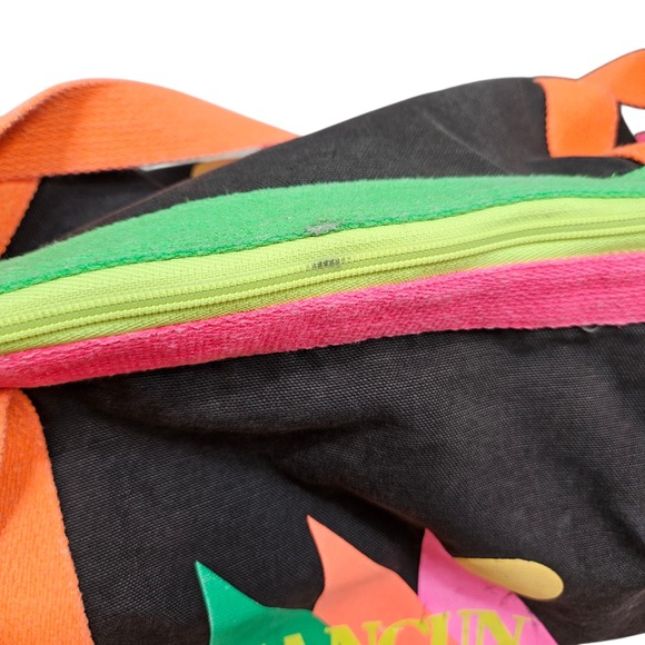 Vintage 80s 90 Cancun Mexico Mini  Duffel Bag Neon Trim Travel Beach Bag - Picture 6 of 9